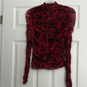 Ruched  Red Floral Women's Top